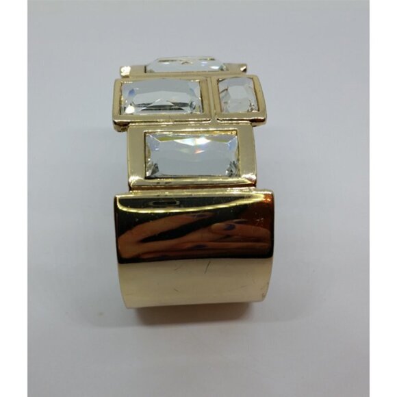 VINTAGE gold tone crystal like statement cuff bracelet glam art deco vibes - Picture 4 of 6